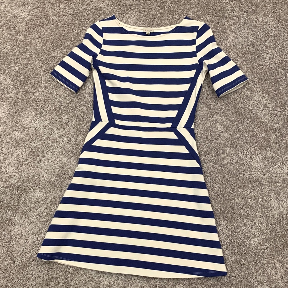 Blue and white striped mini dress